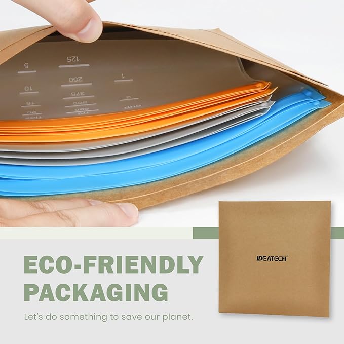 IDEATECH Reusable Bags Dishwasher Safe, BPA Free Reusable Freezer Bags Stand Up, Leakproof Silicone Bags for Food Storage Containers, Salad Fruit,Vegetables,Traval, Home Organization -Gray 6 Gallon