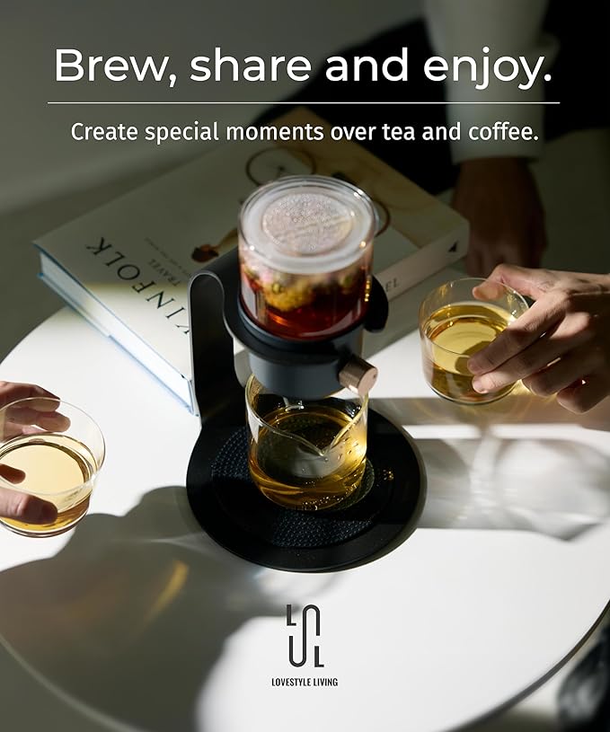 Glass Tea Pot with Infusers for Loose Tea and Drip Coffee Pour Over, Semi Automatic Tea Set with Magnetic Clear Teapot, White