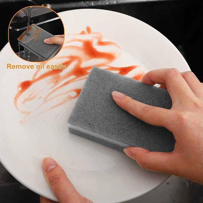 90 Pack Individually Wrapped Sponges Uncompressed Kitchen Dishwashing Non Scratch Scrouing Sponge Bulk for Hotel Car Airbnb Apartments,Gray