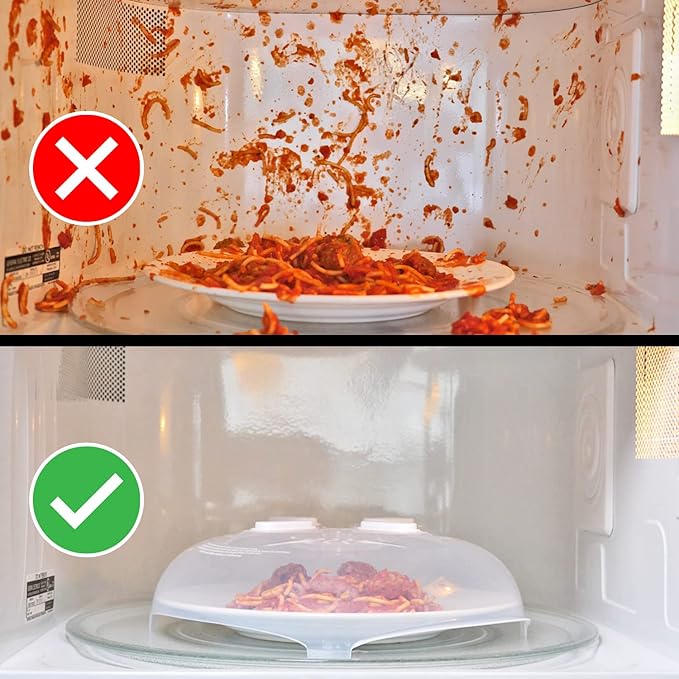 Magnetic Microwave Splatter Cover, Clear Microwave Cover for Food - Vented & Magnetic Microwave Food Cover, 12-inch, BPA-Free - White