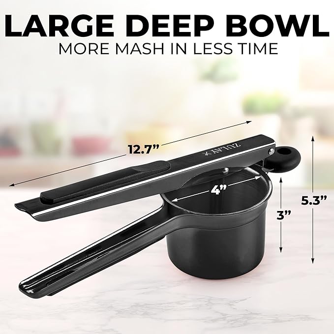 Zulay Kitchen Premium Large 15oz Potato Ricer, Heavy Duty Professional Stainless Steel Potato Masher and Ricer Kitchen Tool, Press and Mash Kitchen Gadget - Metallic Black