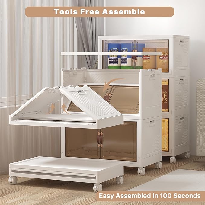 Extra Large Stackable Storage Bins with Lids and Wheels, Foldable Collapsible Closet Organizers,720QT-120QT/30GAL*6Pack Plastic Stackable Storage drawers for Bedroom Dorm