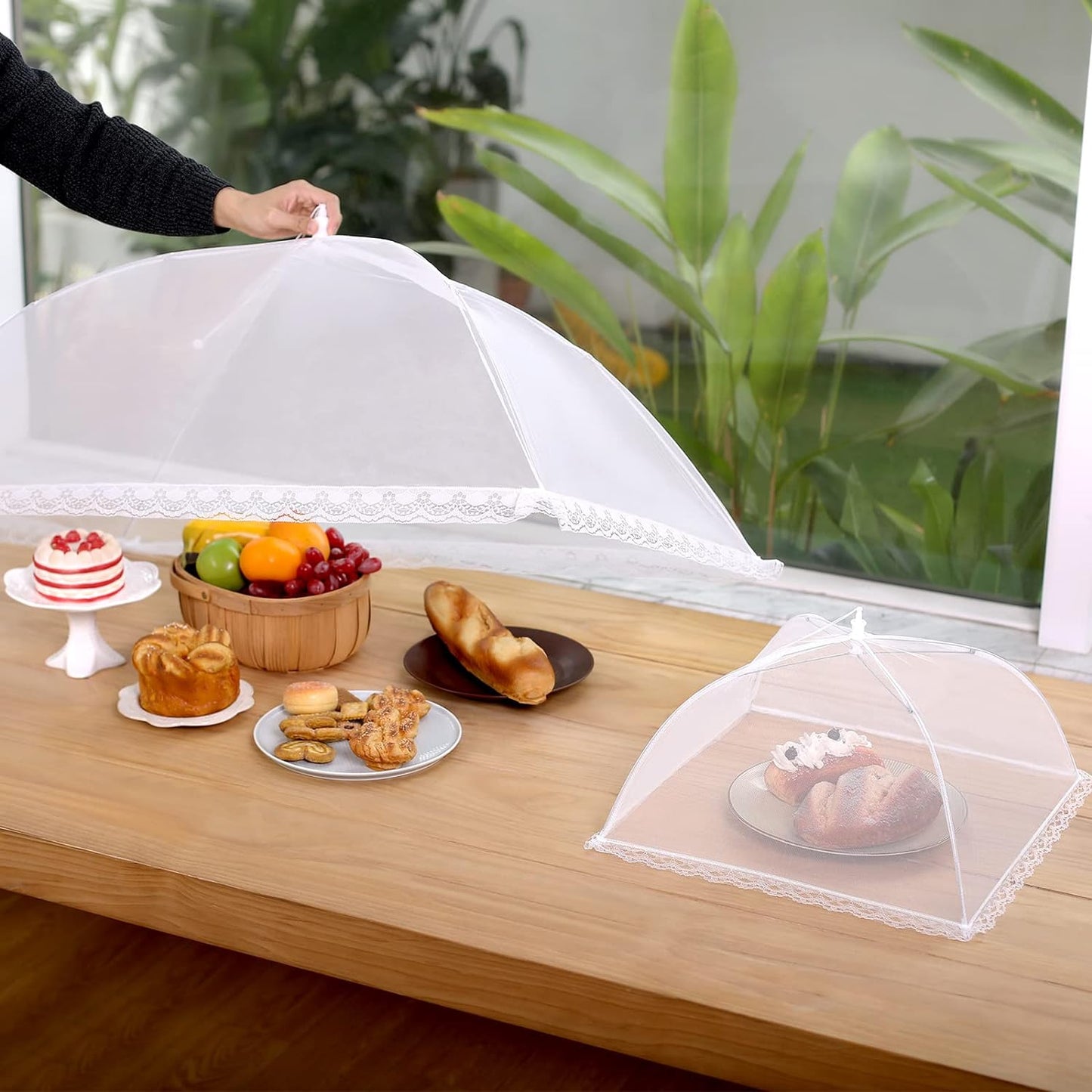 Food Covers for Outside - 1 Extra Large (40 x 25 in) & 4 Large (17 x 17 in) Food Tents/Food Covers for Outdoors Mesh Screen, Picnic Pool Party Supplies, Pop-Up and Collapsible