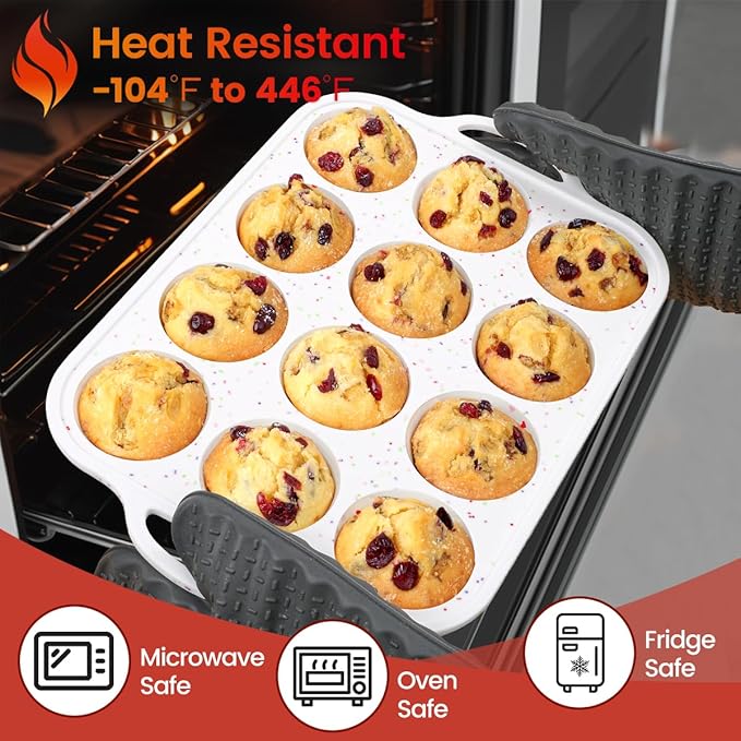 CAKETIME 12 Cups & 24 Cups Silicone Muffin Pan with Metal Frame, Regular & Mini Muffin Pan Set for Baking 2 Pack