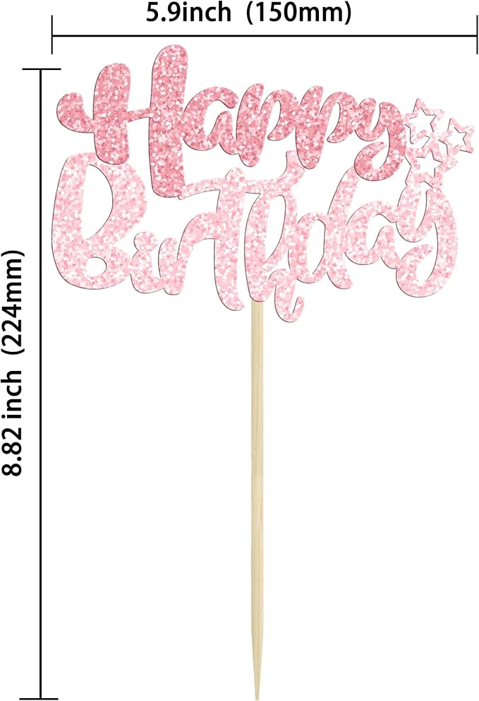 Ephlyn 24Pcs Pink Light Pink Happy Birthday Cupcake Toppers for Baby Shower, Kids Boys Girls Birthday Anniversary Party Cake Decorations