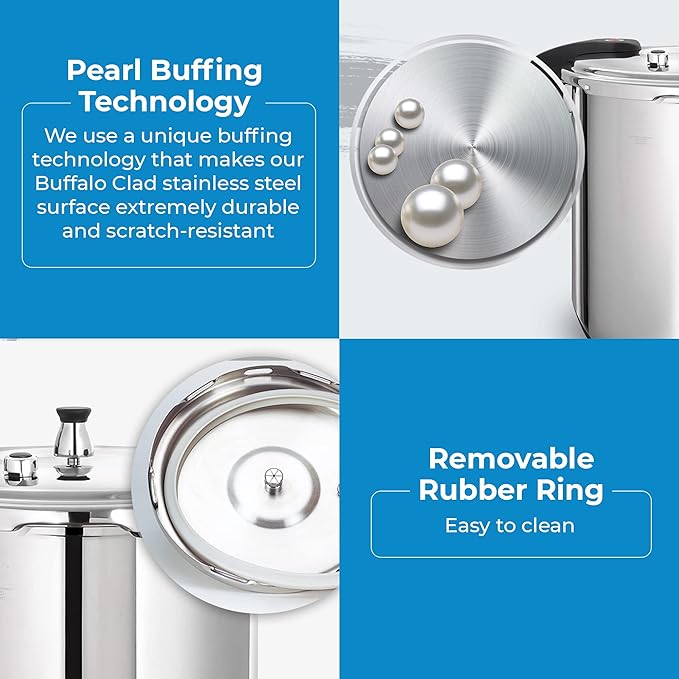 Buffalo Pressure Cooker 21 Qt Stainless Steel - Large Canning Pot with Lid for Home, Commercial Use - Easy to Clean Any Stove Top Pressure Canner, Can Cooker - SG Certificate QCP420