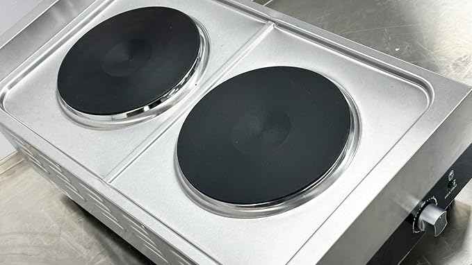Commercial Double Hot Plate, 3600W Electric Burner, 9-inch Cast Iron Plates, 6 Heat Settings, Stainless Steel Construction FG-02A ETL