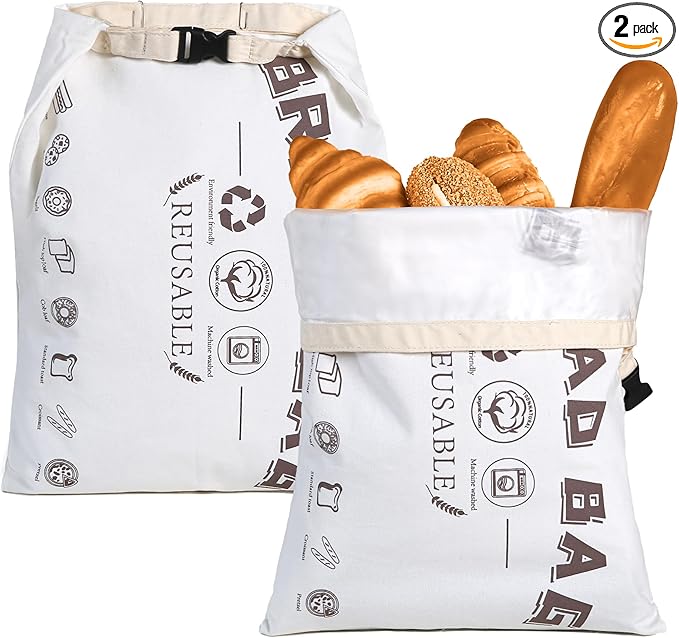 Reusable Bread Bags for Homemade Bread,Cotton Bags with Food Grade TPU Liner Extend Freshness, Large Capacity Cloth Bag for Travel Friendly,Washable,Refrigerable, Gift for Bakers (Set of 2)