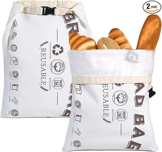 Reusable Bread Bags for Homemade Bread,Cotton Bags with Food Grade TPU Liner Extend Freshness, Large Capacity Cloth Bag for Travel Friendly,Washable,Refrigerable, Gift for Bakers (Set of 2)