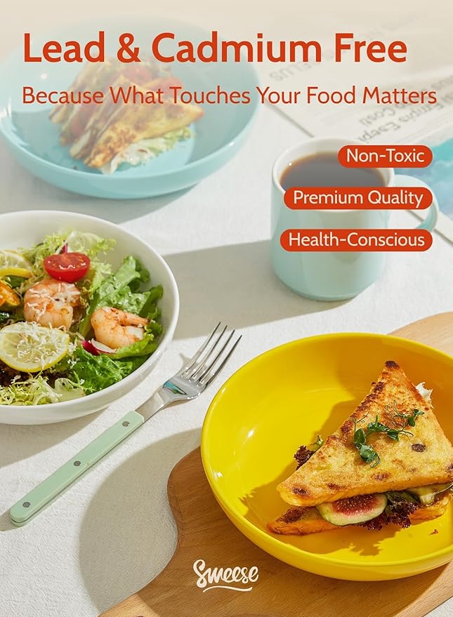 Sweese 22oz Porcelain Pasta Bowls Set - 7.6" Salad Serving Dishes, Microwave Dishwasher Safe, Set of 6, Vibrant Colors