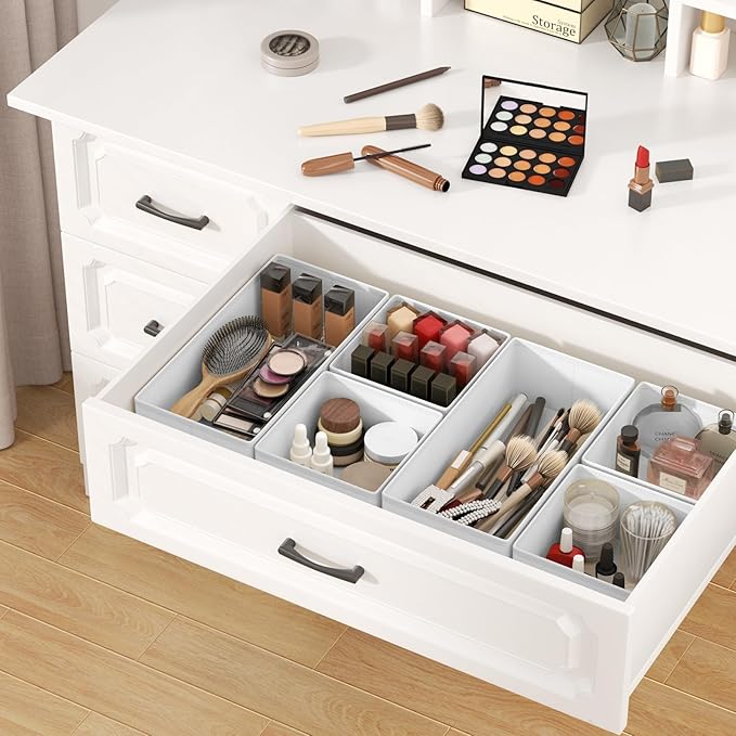 DIMJ Drawer Organizer Clothes, 8 Pack Dresser Organizer, Foldable Closet Organizers and Storage, Fabric Dresser Bins, Drawer Dividers for Nursery, Baby Clothes, Underwears, Sock (white)