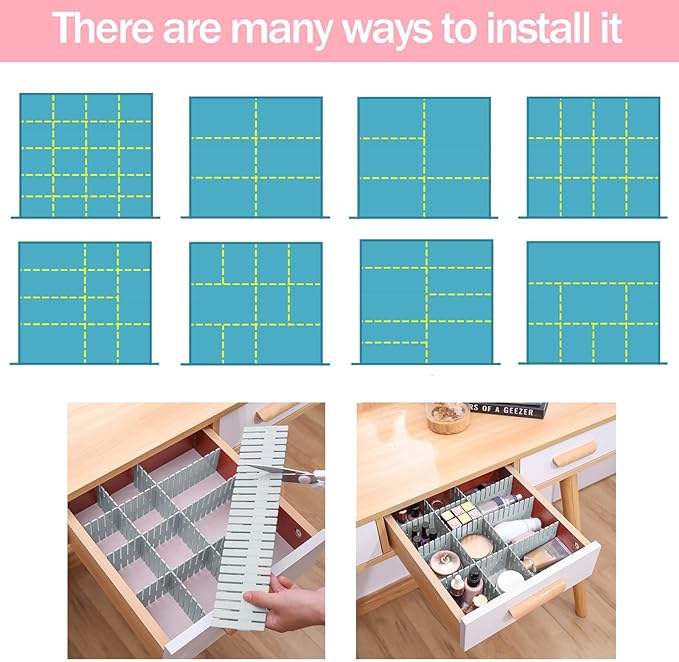 acDesign 40Pcs Grid Drawer Dividers, Adjustable Drawer Organizer for Socks, Underwear, Lingerie, Makeup, Bedroom Office Kitchen Storage (Grey)