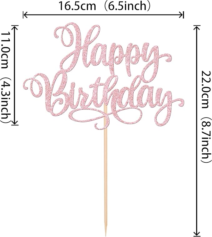 1 PCS Happy Birthday Cake Topper Glitter Happy Birthday Cake Pick Bunting Decor for Anniversary Celebrating Happy Birthday Party Cake Decorations Supplies Light Pink