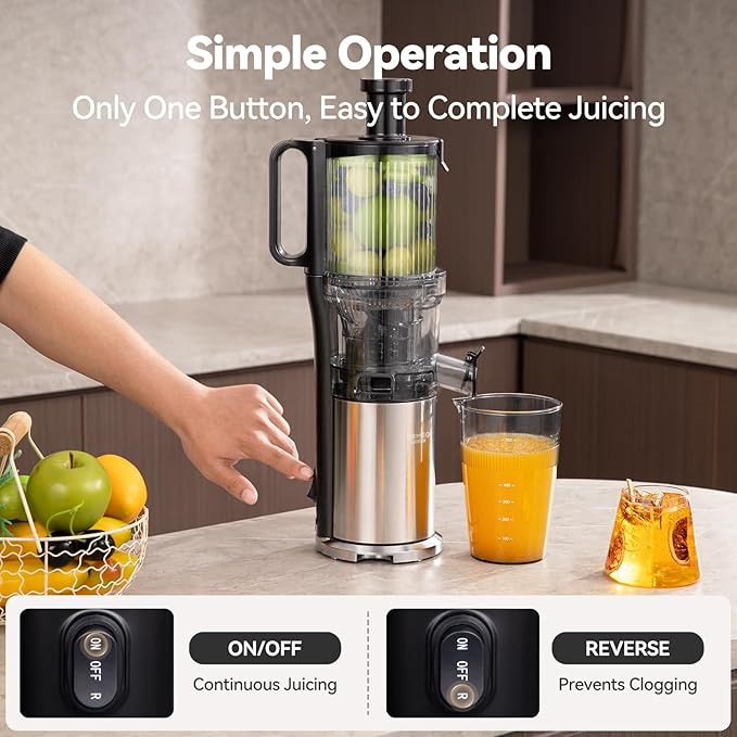 Juicer Machines,ORMEO HOME Cold Press Juicer with Large Feed Chute Fit Whole Fruits & Vegetables,Slow Masticating Juicer With Pulp Seperation,99% Juice Purity,200W Quiet Motor,Easy to Clean,BPA Free