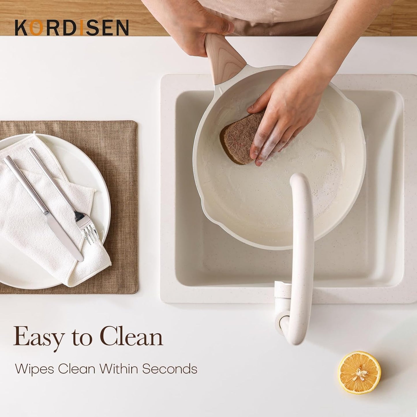 Nonstick Ceramic Frying Pan with Lid, 12.5 Inch Ceramic Large Skillet with Lid, Healthy Non Toxic Cooking Pan, Stay-Cool Handle, Induction Compatible, PFOA & PFAS Free, White