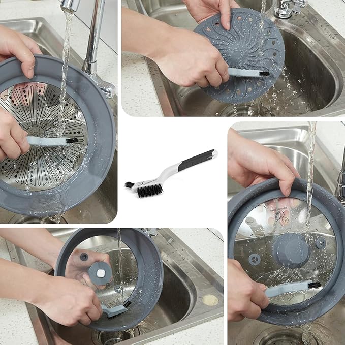 Microwave Splatter Silicone Cover Collapsible, Vented Multifunction Splash Lid with Glass Dish Bowl Plate for Food Cooking Bacon Maker, Dishwasher Safe BPA-Free 9 inch Cookware Set Grey