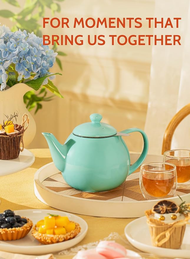 Sweese Teapots for Tea, 27 oz Porcelain Tea pot with Removable Stainless Steel Infuser, Tea Pots for Loose Tea - Mint Green