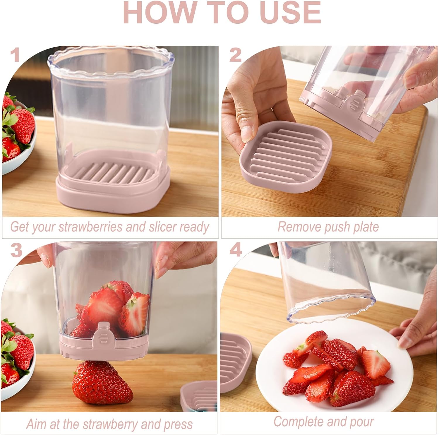 Fruit Slicer Cup: Strawberry Slicer, Strawberries Cutter Cup, Speed Cutter for Banana Grape Egg Kitchen Portable Slicing Tool(Pink)