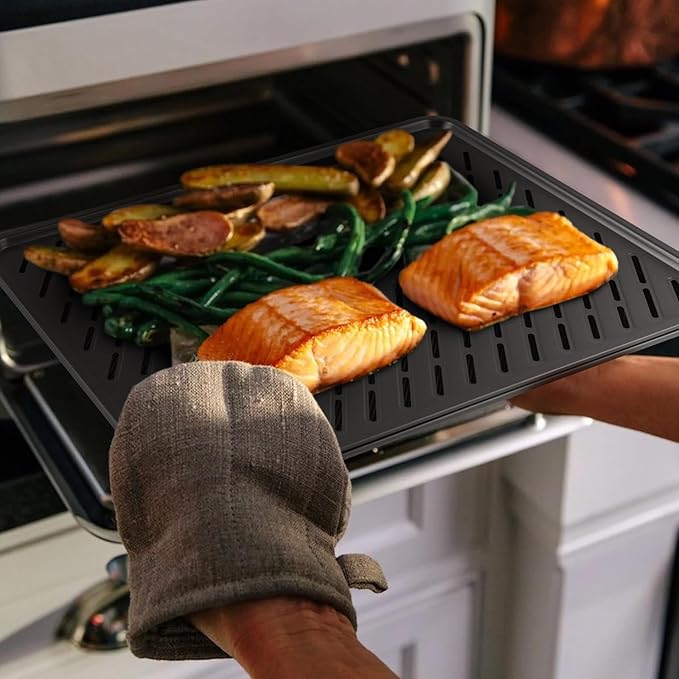 Cookie Sheet for Baking with Wire Rack, Thicker Carbon Steel Half Baking Sheet Pan Set Non Stick, Cooling Rack for Cooking and Baking, 17.5 x 13 Inch Ceramic Cookie Tray