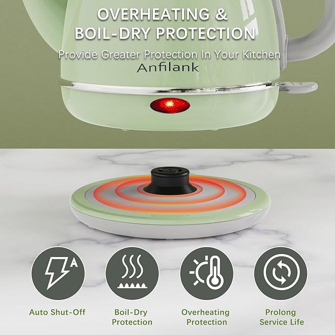 Electric Gooseneck Kettle, 1L 1500WFast Boil, 100% Stainless Steel BPA Free Pour-Over Coffee & Tea Kettle,Water Boiler with Auto Shut & Boil-Dry Protectio,Green
