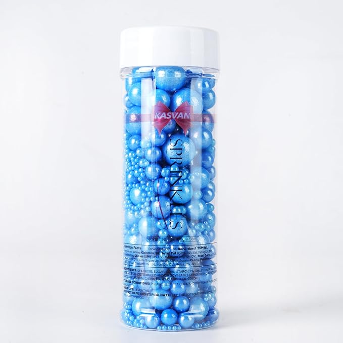 Kasvan Royal Blue Pearl Sugar Sprinkles - Edible Candy Pearls 130g/4.58 Oz, Mix Size, Baking Cake Decorations, Ice Cream Toppings and Cookie Decorating, Wedding Party Chirstmas Supplies (Royal Blue)
