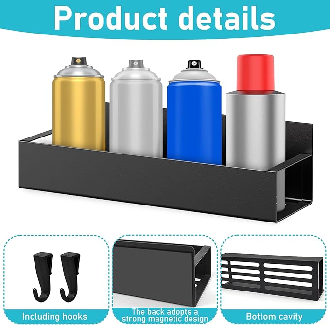 4 Pcs Magnetic Spray Can Holder, Magnet Toolbox Holder, Wall Mounted Spray Bottle Rack, Mechanic Paint Can Organizer, Tool Box Storage Rack for Garage Home Workspace (Black)