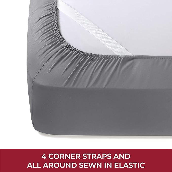 Mellanni RV Short Queen Sheets - 4 PC Iconic Collection Bedding - Hotel Luxury, Extra Soft, Cooling Bed Sheets - Deep Pocket up to 10 inch (RV/Short Queen, Gray)