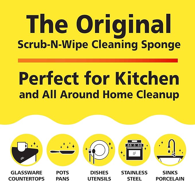 Original Scrub-N-Wipe Pad by Tuff-Scrub, 6-Pack, Microfiber, Multi-Surface, Non-Scratch, Dual-Sided, Scrubber for Dishes, Sinks, Non-Stick Cookware – Machine Washable, Durable Kitchen Sponge (Small)