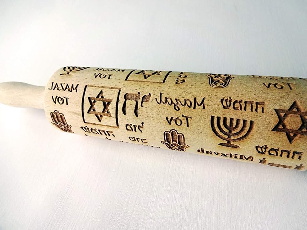 HANUKKAH Rolling pin Jewish holiday symbols laser engraved embossing dough roller for homemade cookies
