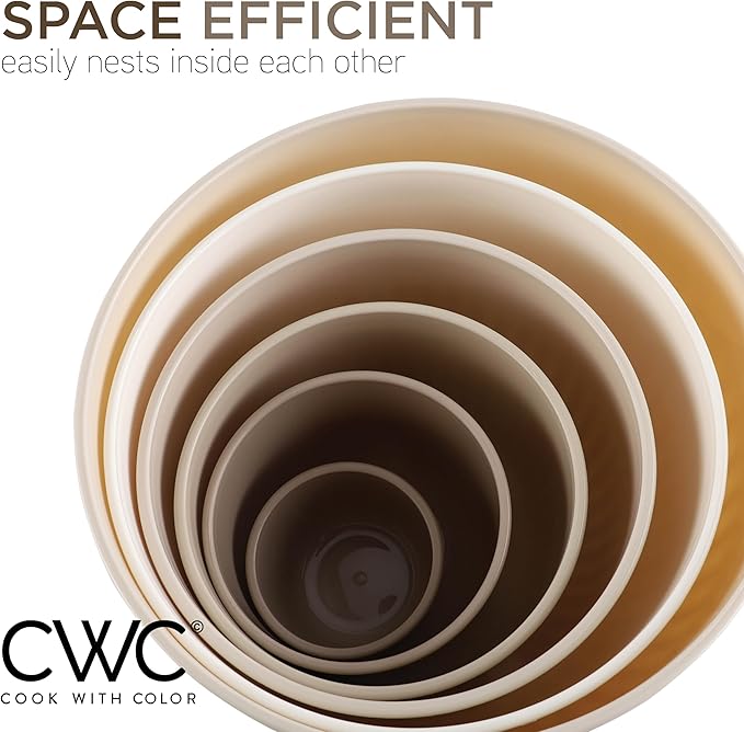 COOK WITH COLOR Prep Bowls with Lids- Wide and Deep Nesting Plastic Small Mixing Bowl Set with Lids, 12 Piece Set - Deep Bowls, Brown