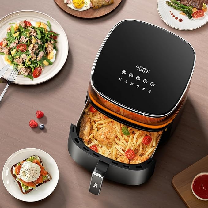 ASZ Digital Air Fryer 6 qt with Window Up - Big Airfryer 6 Presets Preheat Airfry Reheat Bake Roist Broil 400°F Airfrier 85% Oil Less,Nonstick Dishwasher-Safe Parts, Automatic Shutoff