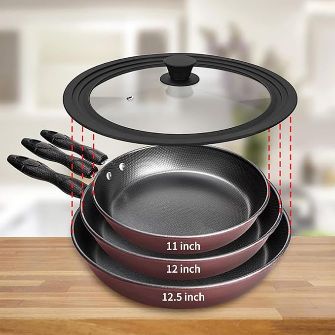 Universal Lid for Pots, Pans and Skillets Vented Tempered Glass with Heat Resistant Silicone Rim, Fits 11 inch, 12 inch, 12.5 inch Cookware, Replacement Lid, Black