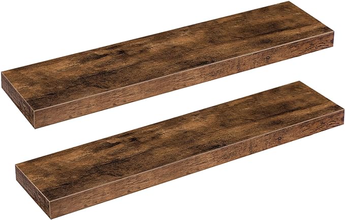 HOOBRO Floating Shelves for Wall, Wall Mounted Shelf Set of 2, 31.5" Hanging Shelf with Invisible Brackets, for Wall in Bathroom, Bedroom, Toilet, Kitchen, Living Room, Office, Rustic Brown BF80BJP201
