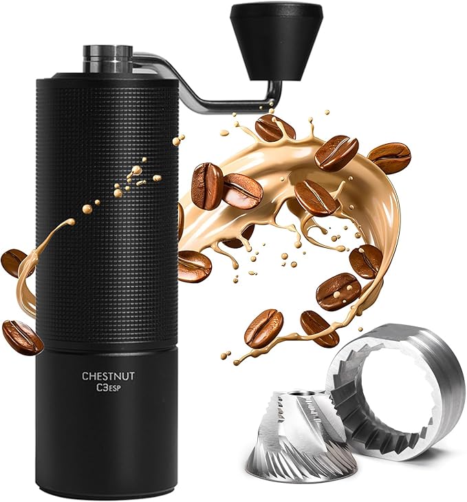 TIMEMORE Manual Coffee Grinder with Stainless Steel Espresso Coffee Bean Grinder Chestnut C3 ESP Internal Adjustable Setting, Double Bearing Positioning Black