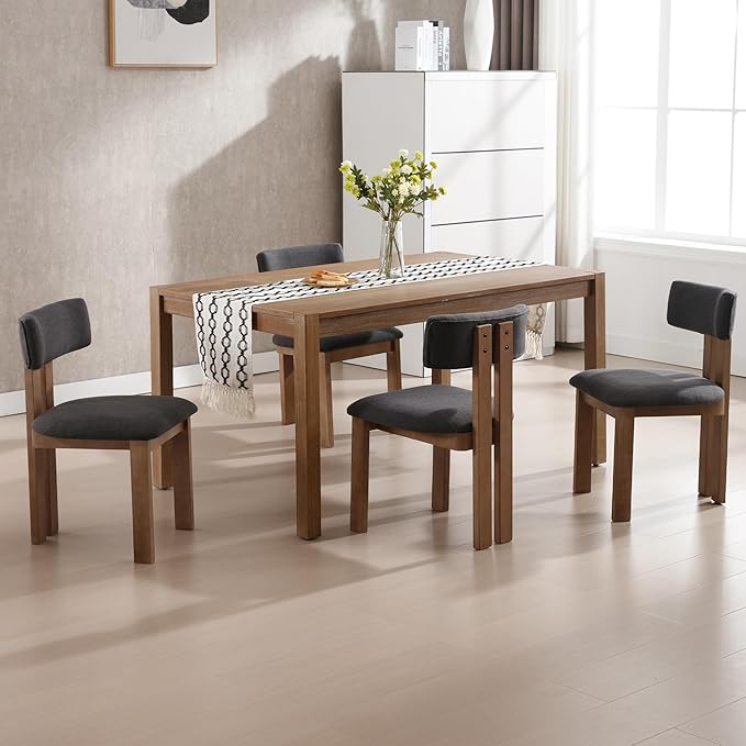 chairus Dining Chairs Set of 4 Linen Fabric Diner Chairs Farmhouse Wood Chairs for Kitchen and Dining Room, Black