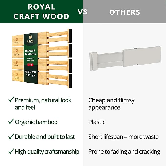 Drawer Divider and Organizer for Kitchen Organization - Adjustable Bamboo Drawer Dividers Organizers (17 - 22") - 4-Pack Expandable Drawer Organization Separators for Kitchen, Bedroom & More, Natural