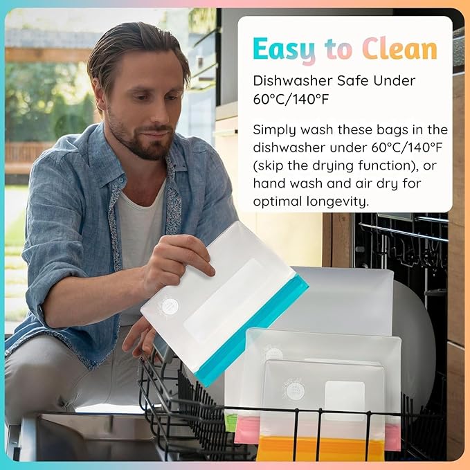 Reusable Silicone Food Storage Bags 8-Pack – BPA-Free Freezer & Dishwasher Safe, Leakproof Stand-Up Snack Bags 2 Gl + 2 L, 4 M– Eco-Friendly Airtight Ziplock Bags for Kitchen & Travel(Multicolor)