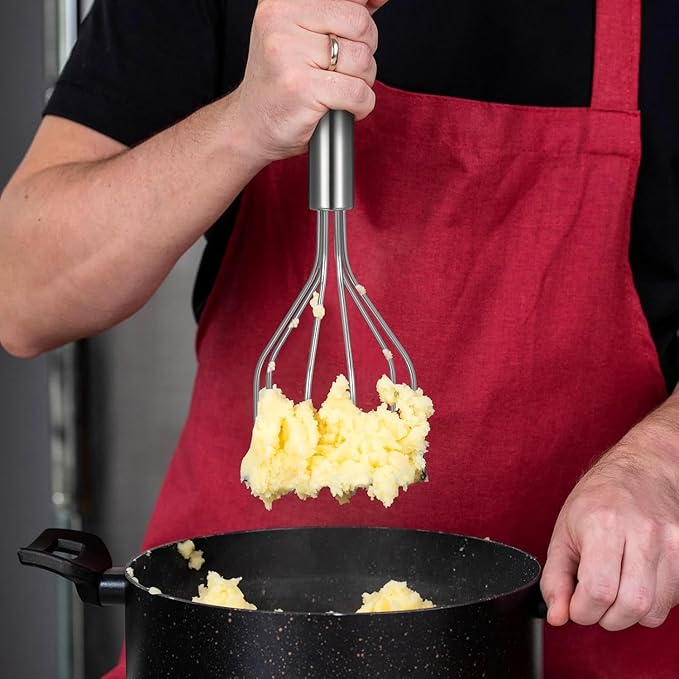 Stainless Steel Potato Masher, Ground Beef Smasher Tool, Multi-Purpose Kitchen Utensil for Vegetables and Fruits