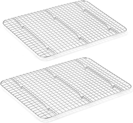 Cooling Rack Set of 2, E-far Stainless Steel Baking Rack for Oven Roasting Cooking Bacon Cooling Cookie Cake, 15.3” x 11.2” Metal Bakeable Mesh Grilling Wire Racks, Non-toxic & Dishwasher Safe