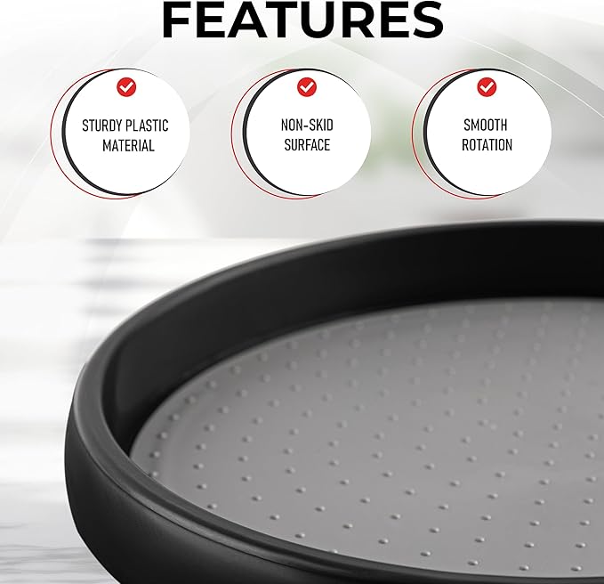 Oizeir 10 Inch Lazy Susan (Set of 4) - Non-Skid Turntable for Cabinet to Maximize Storage and Simplify Accessibility in Kitchen, Bathroom, and Pantry Spaces (Black)