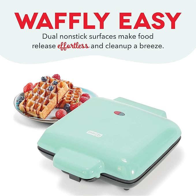 DASH Multi Mini Waffle Maker: Four Mini Waffles, Perfect for Families and Individuals, 4 Inch Dual Non-stick Surfaces with Quick Release & Easy Clean - Aqua