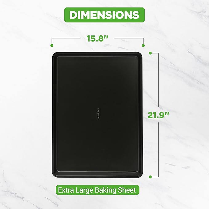 NutriChef Nonstick XL Cookie Sheet Baking Pan - Extra Large 22 Inch x 16 Inch with Raised Edges, Thick Carbon Steel Oven Baking Sheet for Jelly Rolls, Cookies, Cakes, & Pastries - Black