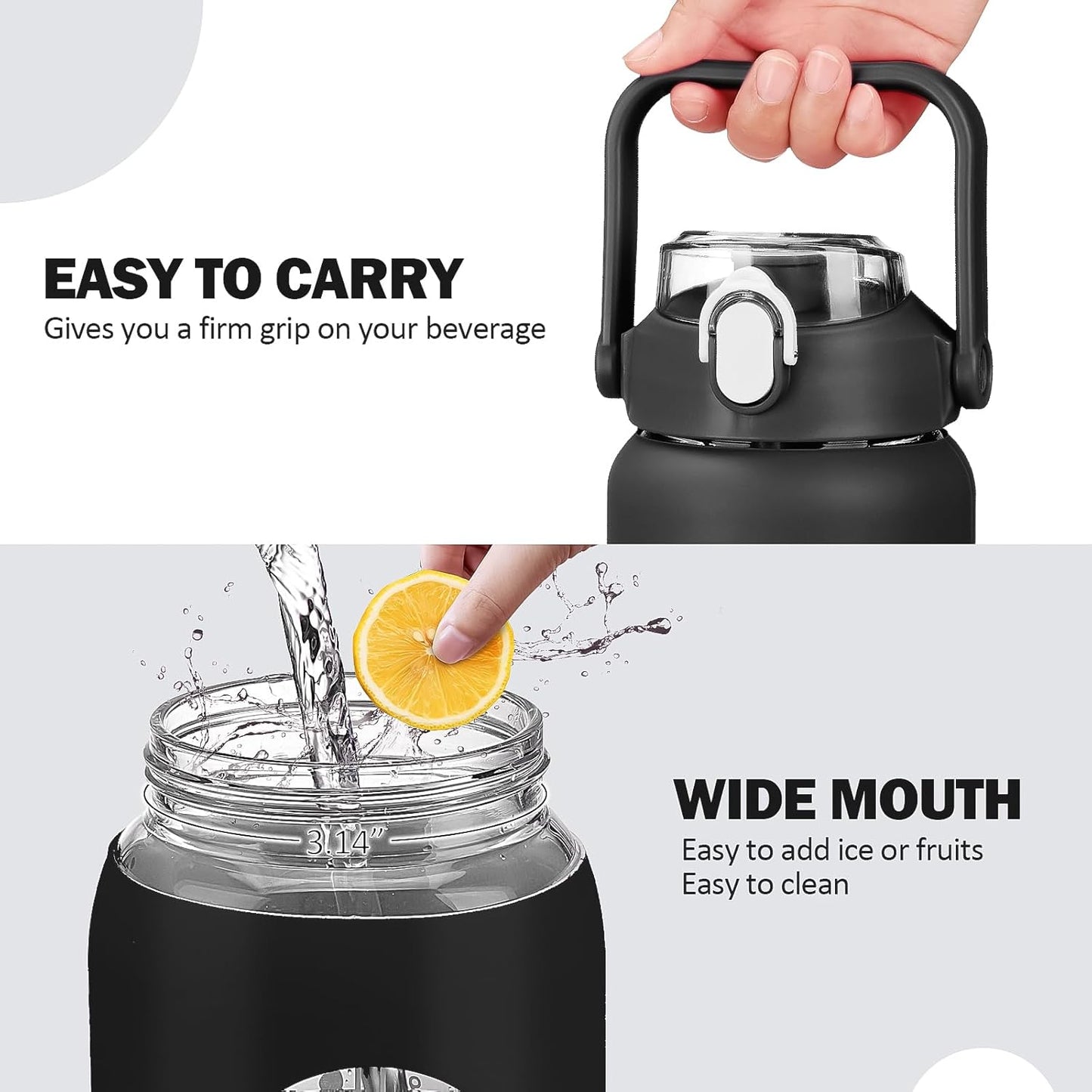 kytffu 42oz Glass Water Bottles with Straw, Motivational Glass Bottle with Silicone Sleeve and Time Marker, Leakproof Large Glass Water Jug for Gym Home Office,Black