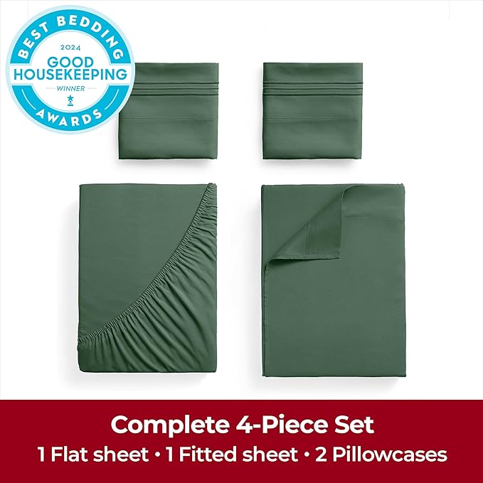 Mellanni Extra Deep California King Sheets - 4 PC Iconic Collection Bedding - Luxury, Ultra Soft, Cooling Bed Sheets - Wrinkle, Fade, Stain Resistant (Cal King, Emerald Green)