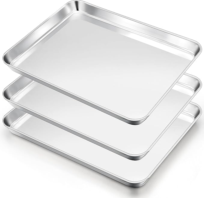 E-far Cookie Sheets Set of 3, 18”x13” Stainless Steel Baking Sheet Pans for Oven, Large Non Toxic Metal Baking Tray for Baking Roasting, Healthy & Rust Free, Mirror Finish & Dishwasher Safe