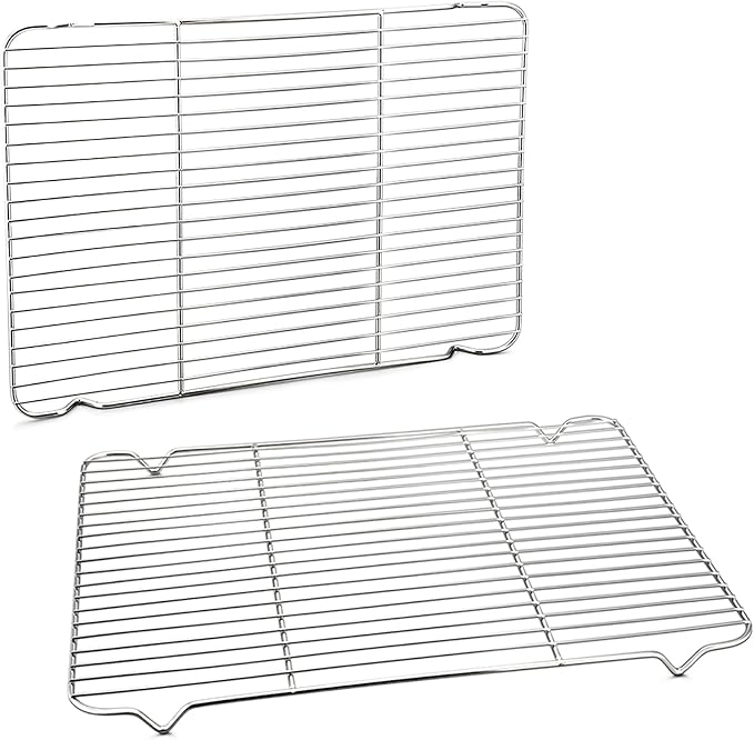 P&P CHEF Cooling Baking Rack Pack of 2, Stainless Steel Cooling Racks for Cooking Baking Roasting Grilling Drying, Dense Wires & Smooth Edge, Easy to clean, Silver, 16.6" x 11.5"