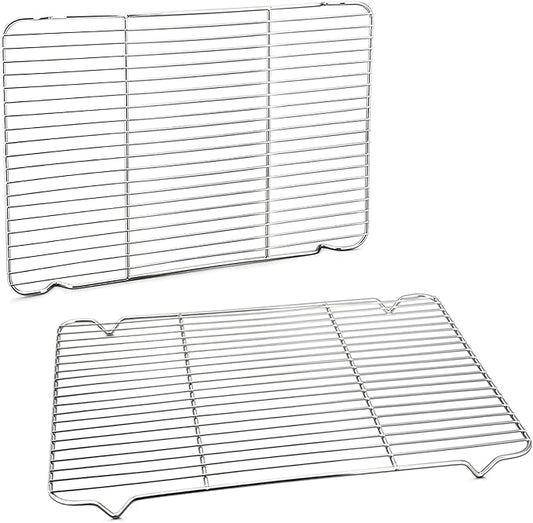 P&P CHEF Cooling Baking Rack Pack of 2, Stainless Steel Cooling Racks for Cooking Baking Roasting Grilling Drying, Dense Wires & Smooth Edge, Easy to clean, Silver, 16.6" x 11.5"
