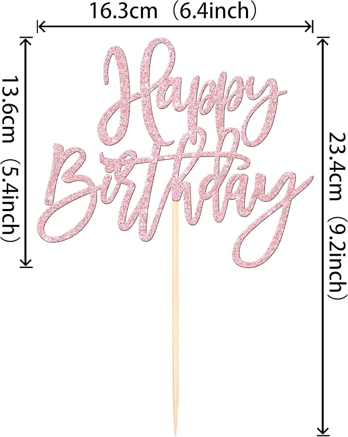 1 PCS Happy Birthday Cake Topper Glitter Cake Pick for Celebrating Anniversary Theme Party Cake Decorations Supplies Light Pink