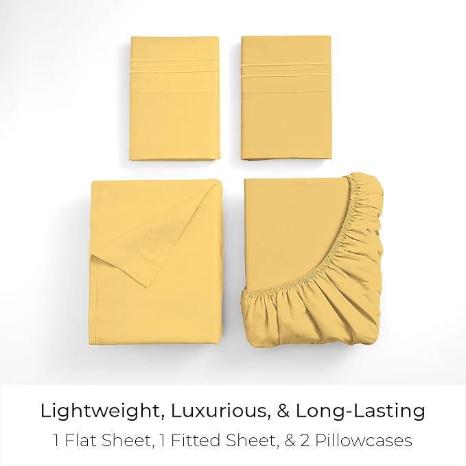 Mellanni Queen Sheets Set - 4 PC Iconic Collection Bedding - Hotel Luxury, Extra Soft, Cooling Bed Sheets - Wrinkle, Fade, Stain Resistant (Queen, Yellow)