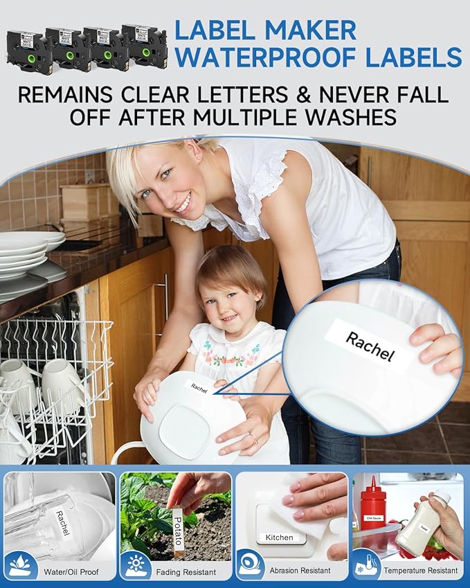 Label Makers, Label Maker Waterproof-Labels, D210S Label Maker Machine with Tapes, Portable Label Machine with Keyboard Powered by Type-C, Handheld Labeler Machine for School Office Organization